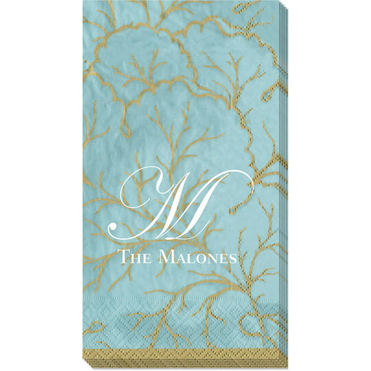 Aqua Gilded Majolica Caspari Guest Towels